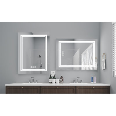 Bright LED Bathroom Mirror 40" X 24" Front Light, 5 Mins Defog, Full HD Reflected, 3 Colors Dimmable, Wall Mounted