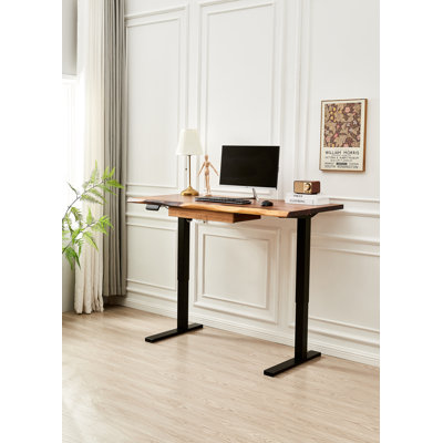  Adjustable Standing Desk with South American Walnut, Live Edge Desk with Drawer Storage