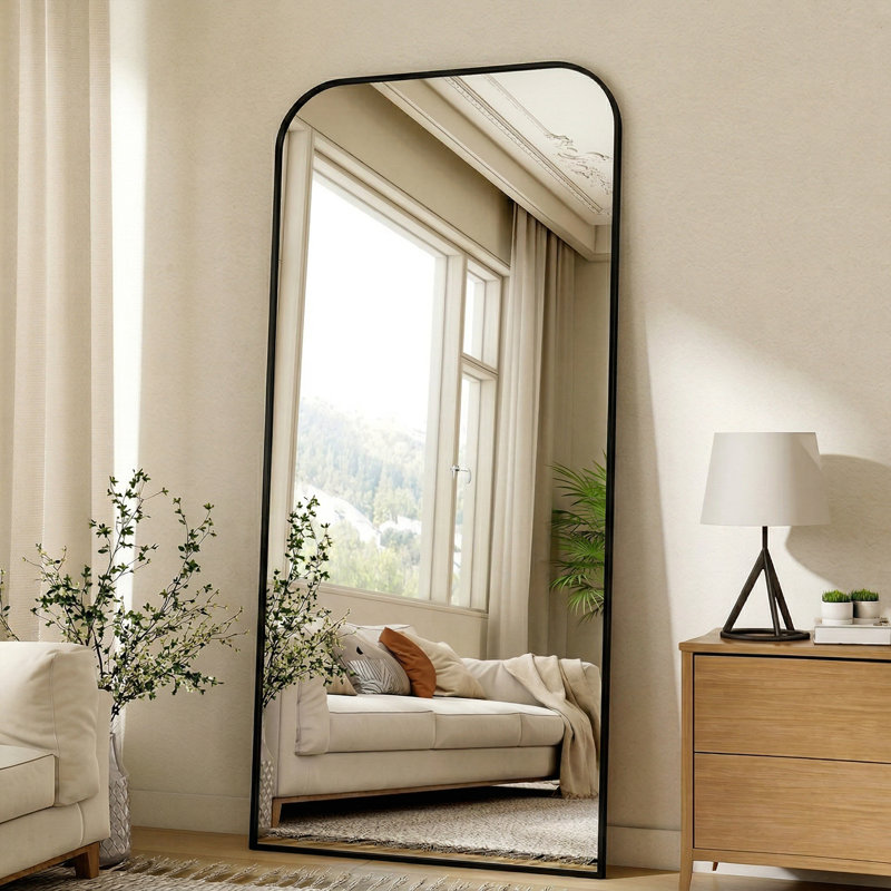 Miroir surdimensionné arqué en métal surdimensionné, 78 po x 38 po, Noir
