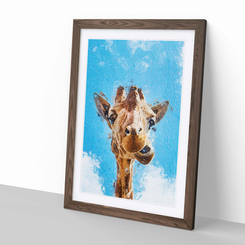 Chewing Giraffe - Picture Frame Painting Print, Walnut Framed, 48cm H x 36cm W x 2cm D