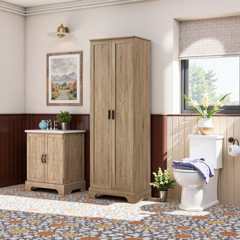 Armoire de rangement en panneau de fibres à densité moyenne 23,3 po x 16,9 po x 71,2 po avec tablettes réglables pour l'organisation de la salle de bain, du bureau et de la maison