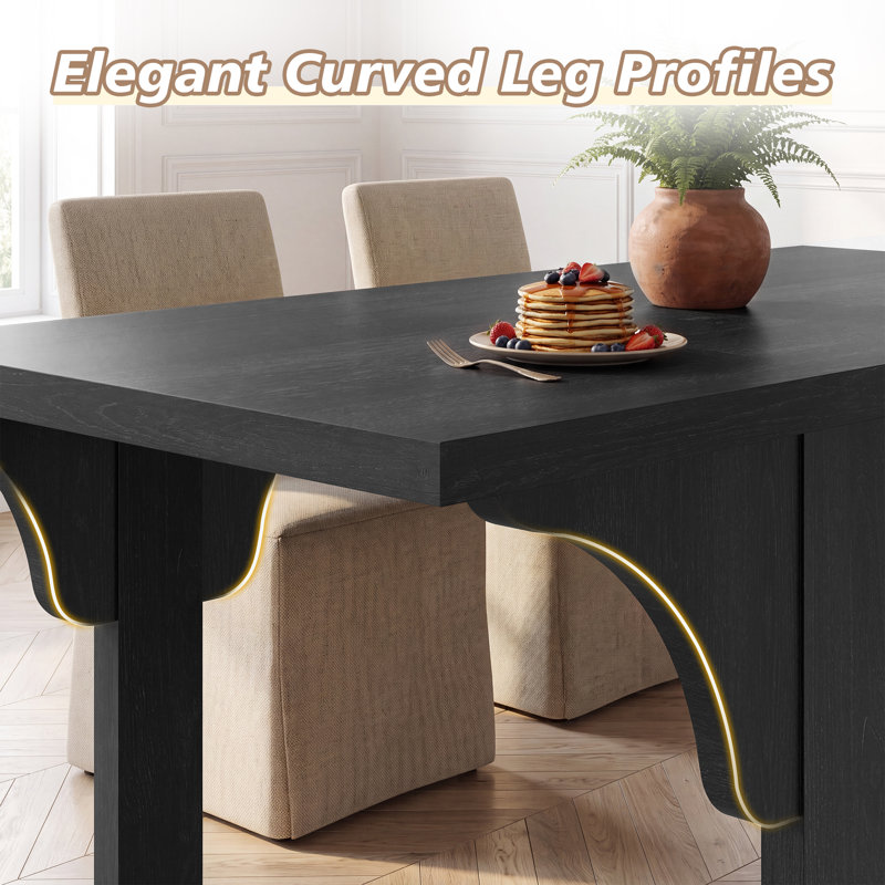 71"W Rectangular Dining Table for 6 with Curved Trestle Supports, Modern Kitchen Table