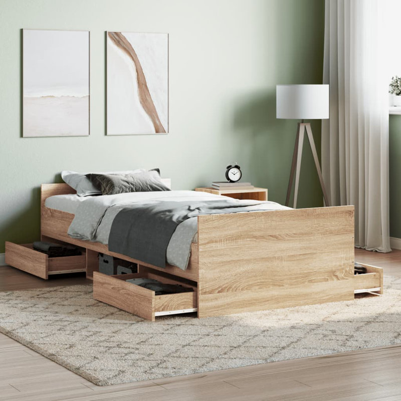 Addylen Storage Bed, Sonoma Oak, European Single (90 x 200cm)