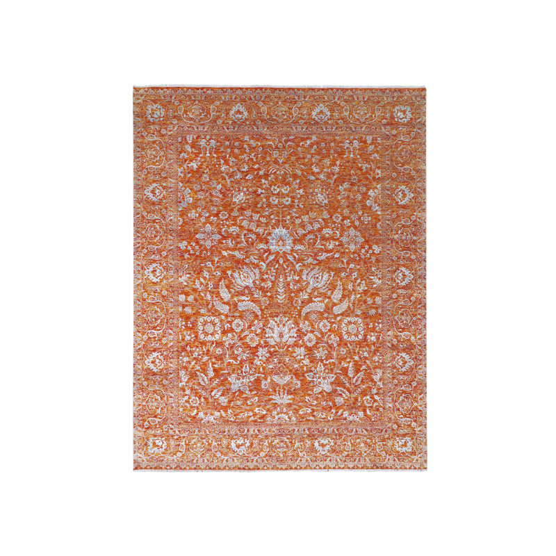 Tapis en laine et soie noué à la main orange 8 pi x 10 pi 4 po 10BB7B861E244C1E9AE15F9A3F48ECB4