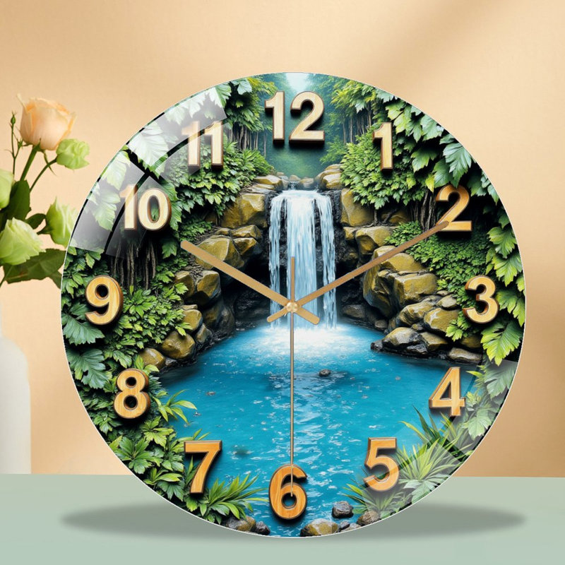 Horloge murale 12 po ronde en verre trempé avec mouvement à quartz silencieux