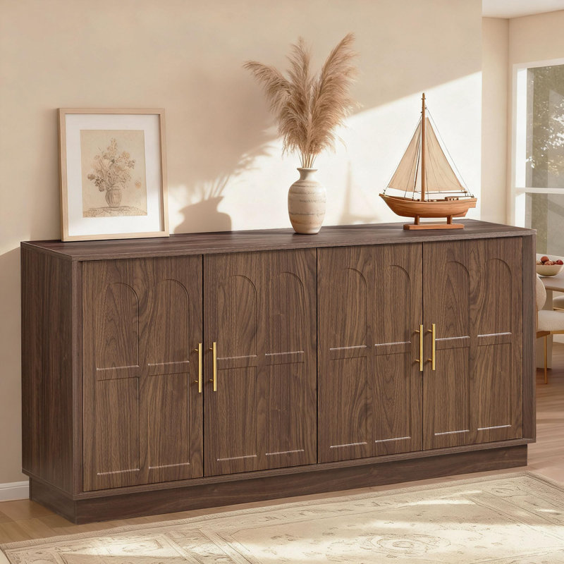 66.5" Modern Wood Sideboard Buffet with Arched Doors for Dining & Living Room, Walnut, Walnut