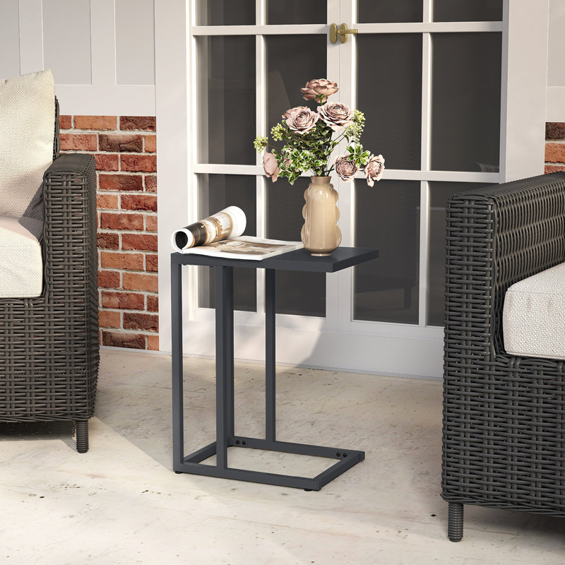 C Shaped End Table w/ Metal Frame Sofa Table for Small Space Indoor Outdoor, 1