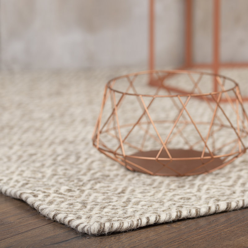 Jaipur Geometric Wool Hand Woven Area Rug, Rectangular 120 x 170cm, Taupe