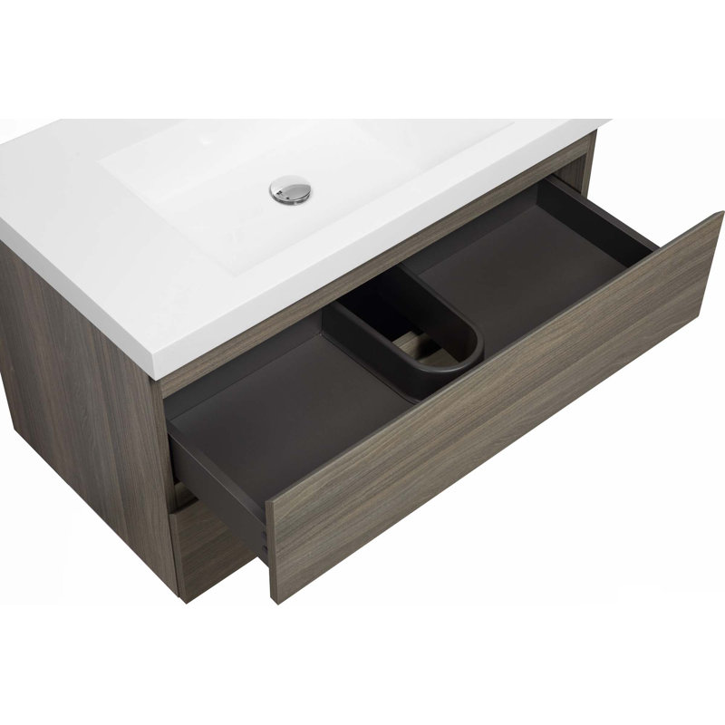 Meuble-lavabo flottant avec lavabo, Gris cendré