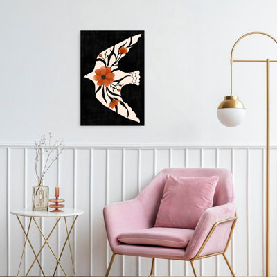 Floral, colombe, vol, oiseau moderne, plante naturelle, impression d'art mural