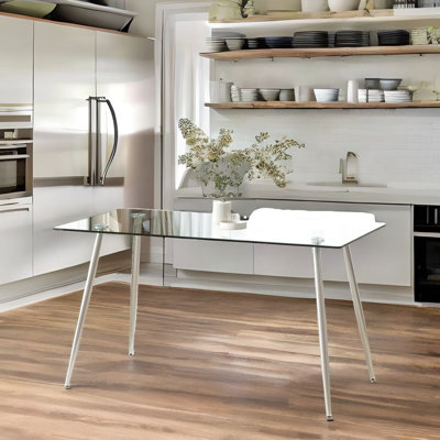 Anayeli Glass Top Metal Base Dining Table