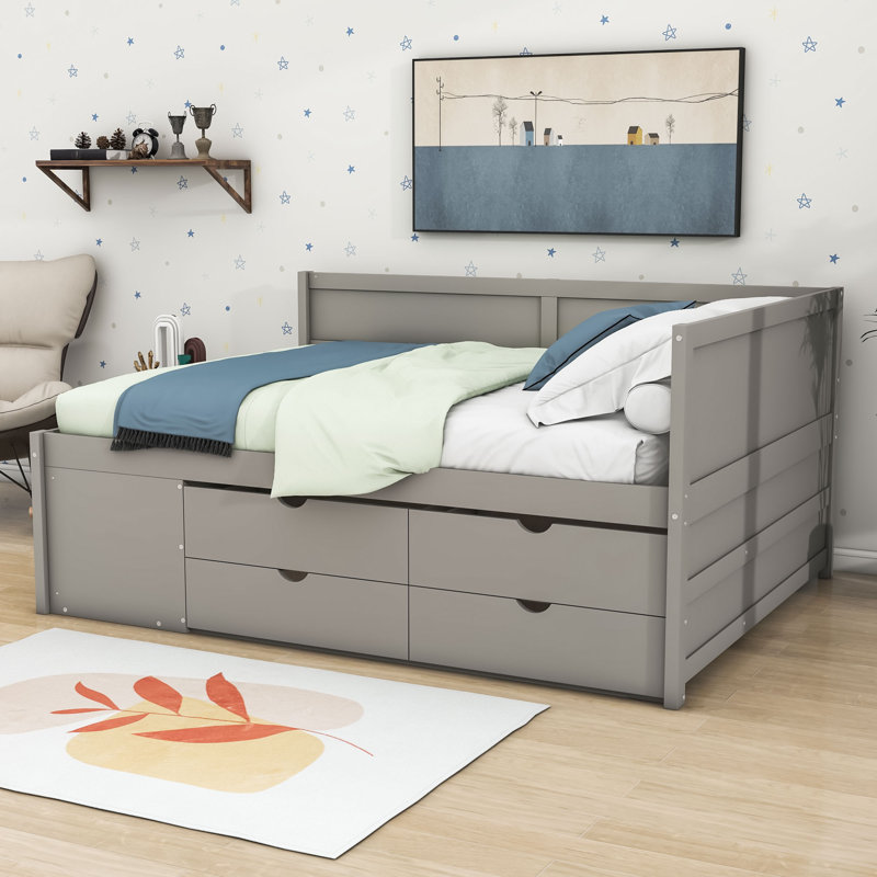 Nadiv Wooden Daybed with 4 Drawers, Gray, Full / Double