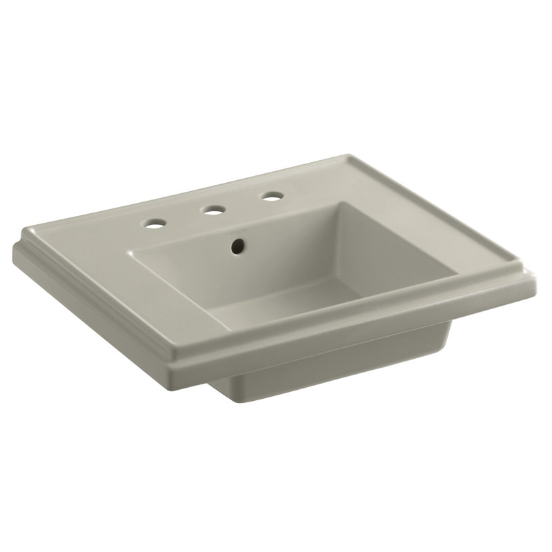 Tresham Ceramic 24" Pedestal Bathroom Sink with Overflow, Sandbar, Single Hole Faucet