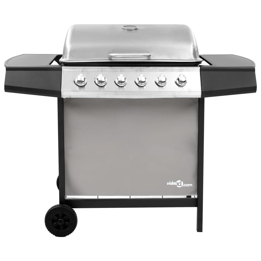 vidaXL Gas BBQ Grill with 6 Burners - Black and Silver - Large Cooking Surface - Built-in Thermometer - 102 x 55 x 98 cm - Image 3