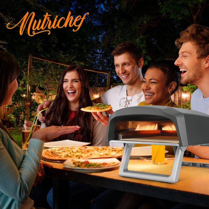 NutriChef Portable Black Gas Outdoor Pizza Oven with Stone