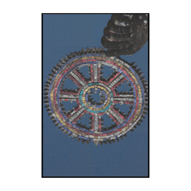 Tapis de surface bleu en acier à motifs, Rectangle 5 pi x 8 pi