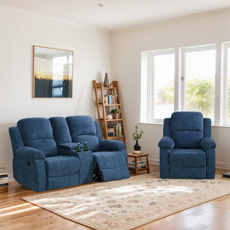 Ensemble de canapé inclinable manuel 2 pièces Robbins, Bleu