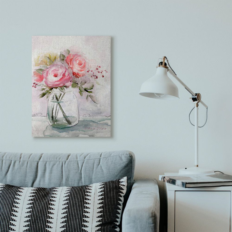 «Flower Jar Pink Green», reproduction d'art, H 24 po x l 30 po x P 1,5 po, Toile tendue