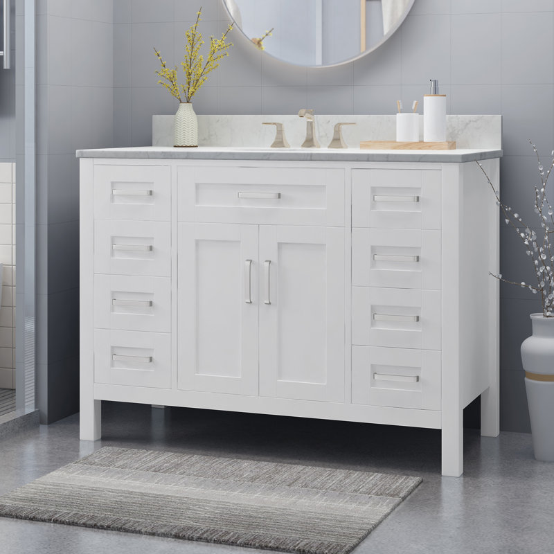 Ensemble de meuble-lavabo simple 49 po avec plateau en marbre Cristba, Blanc