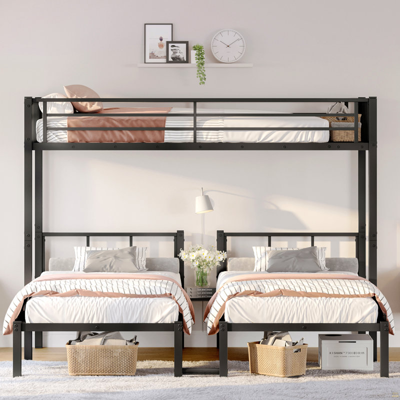 Twin Over Twin & Twin Bunk Beds For 3, Twin XL Over Twin & Twin Bunk Bed Metal Triple Bunk Bed