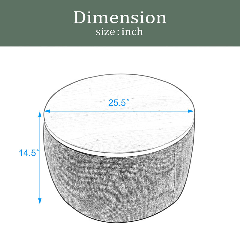 Repose-pieds rond avec rangement, fonction 2 en 1, table de bout avec repose-pieds, Marine