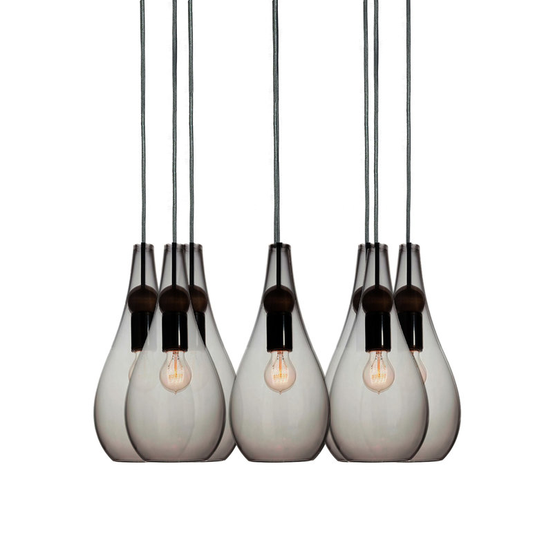 Earth 8 - Light Chandelier, Nickel Braided Cord, Clear Glass, 120" H x 16" W x 16" D