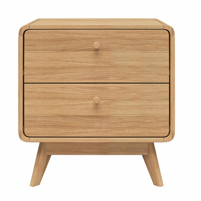 Mid-century Modern Bedside Table With Oak Finish & Splayed Legs