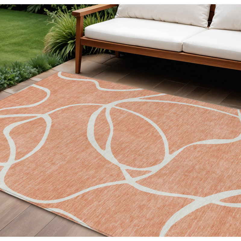 HomeRoots 9' X 12' Salmon Abstract Washable Indoor Outdoor Area Rug