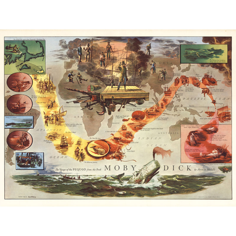 Map Everett 1956 Melville Moby Dick Pequod 1 Piece Wall Art