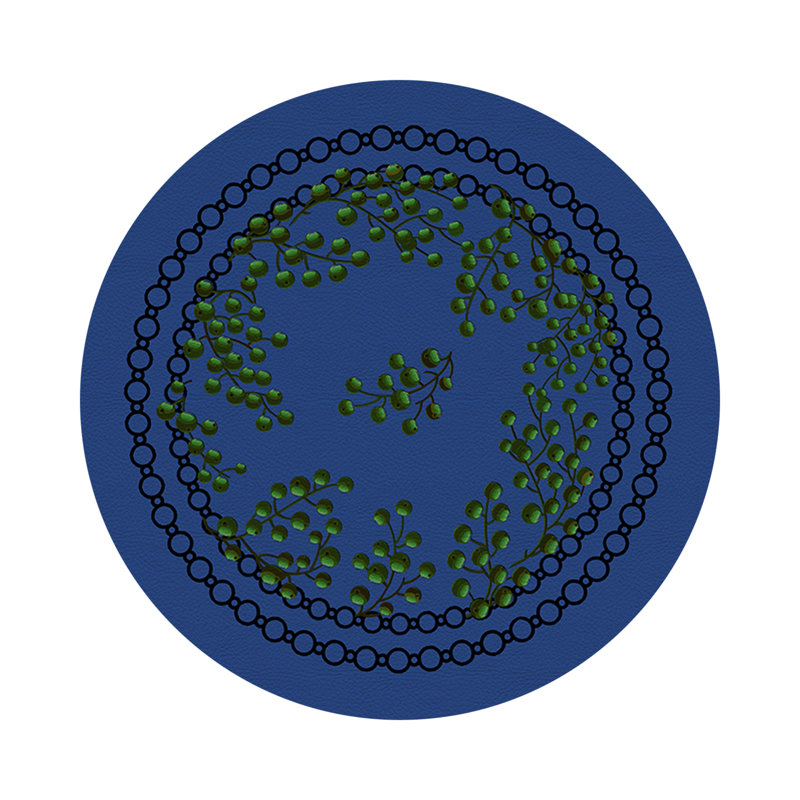 Christmas Berries Red White Vegan Leather Round Coasters, Green Blue