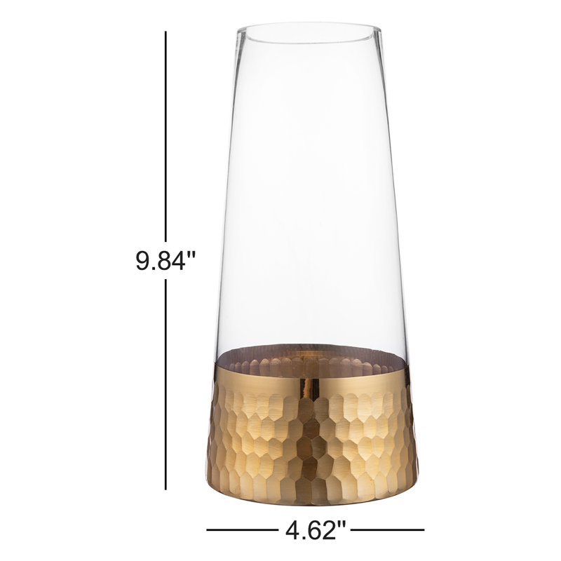 Vase en verre transparent de 10 pouces avec base dorée - centre de table moderne pour la maison ou un événement, Doré
