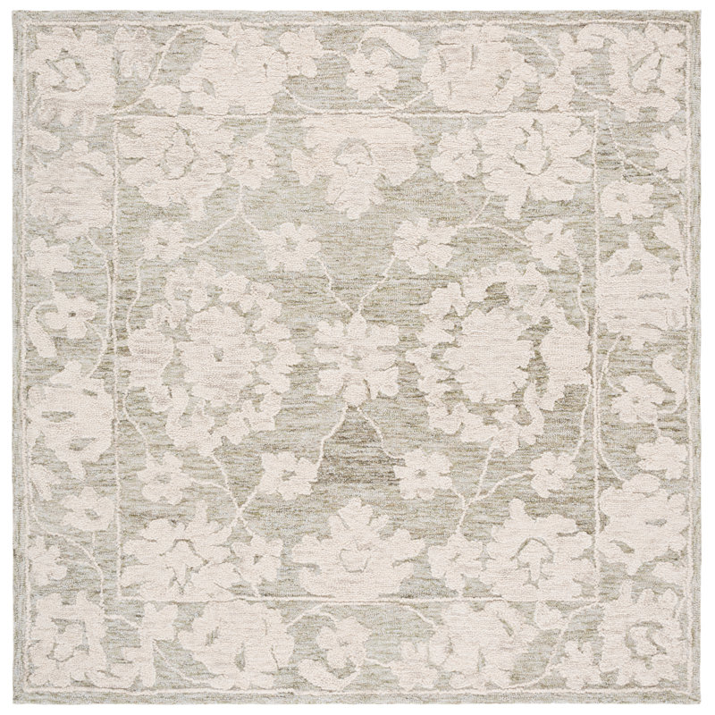 Tapis gris / brun clair en laine / coton / fil pour animaux de compagnie Marquee 508, Carré 6 pi