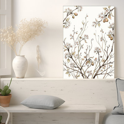 Art botanique sur toile, branches de fleur de poirier botanique