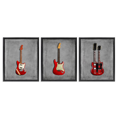 Red Guitars Collection 3pc Floating Frame Set, design by Mark Rogan