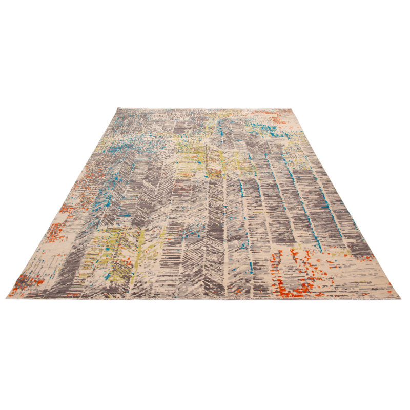 Tapis ivoire gris foncé noué à la main unique One Of Kind 10 pi 0 po x 13 pi 9 po