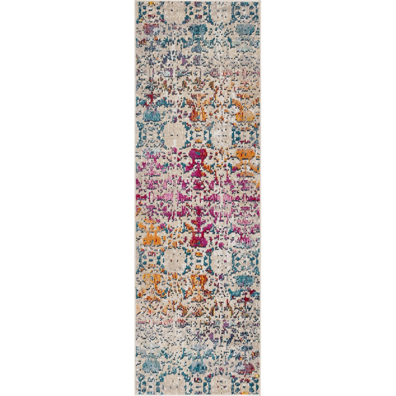  Tapis bleu / gris / rose Power Loom, Tapis de couloir 2 pi 2 po x 6 pi 1 po