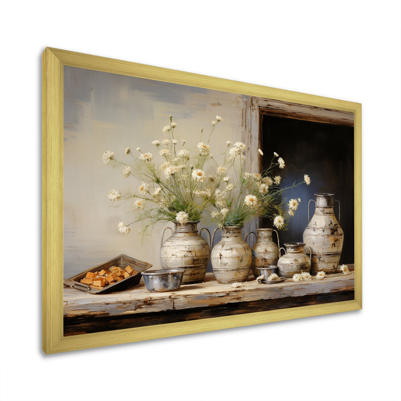 Flower Herbs Farmhouse Still Life, H 30 po x l 40 po x P 1,5 po, Cadre doré simple