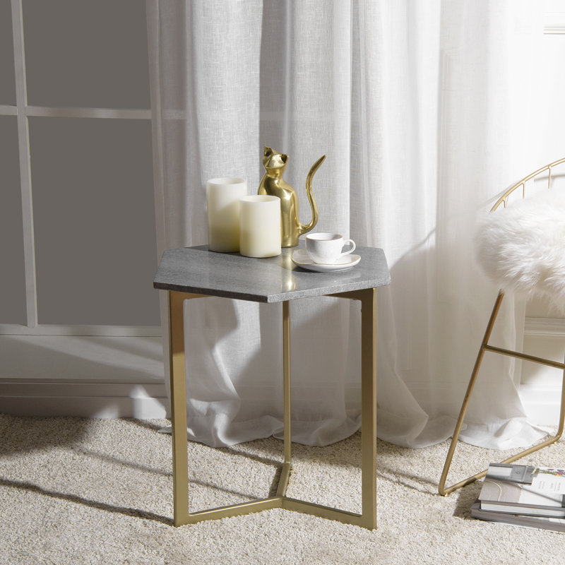 Finian Marble Top End Table, Gray, Antique Brass