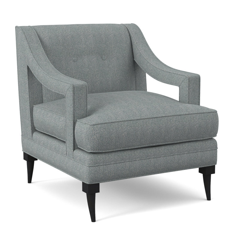Perry Sunbrella® Boucle Tufted Armchair, Maya Cyan, Espresso