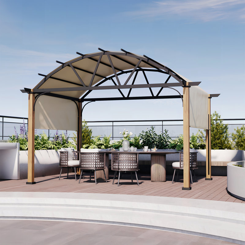 Happatio Aluminum Pergola with Canopy, 12 ft. W x 12 ft. D