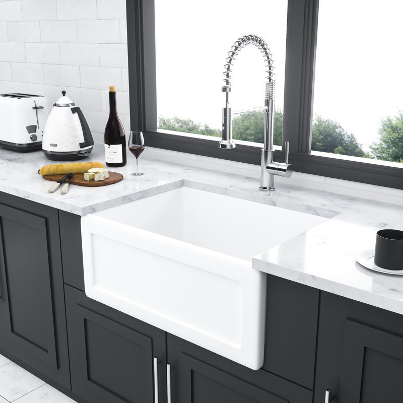 White Ceramic Sink 24 Inch - Apron Front, Dependable For Kitchen & Laundry Use Easy Feature