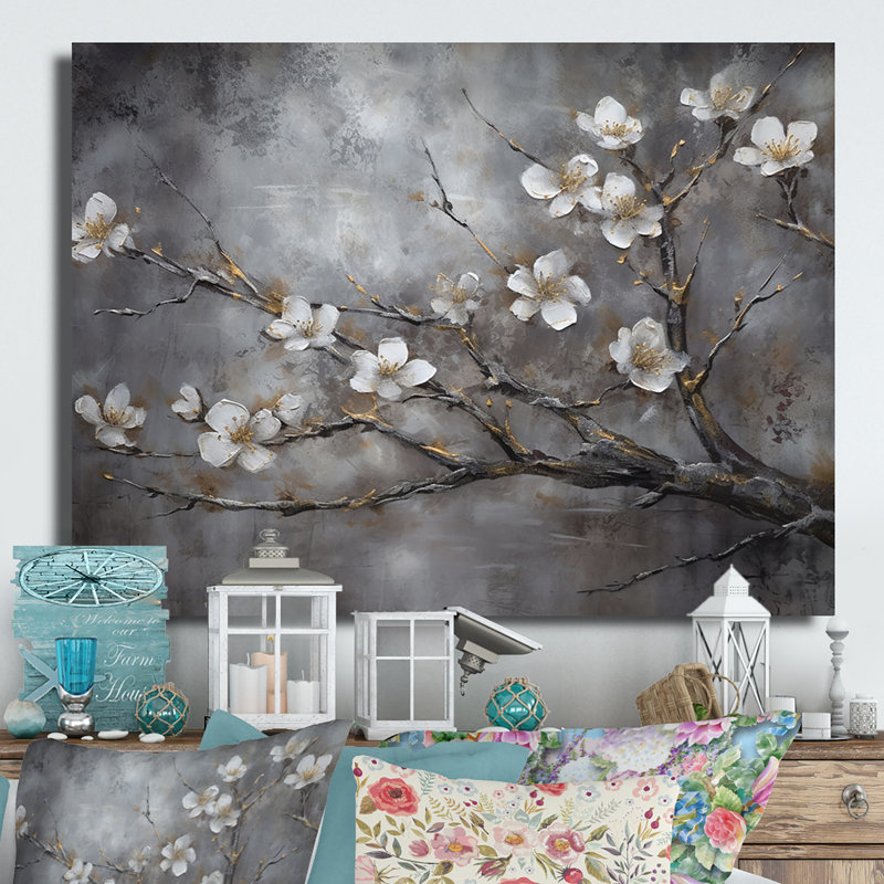 Harmonie II de cerisier blanc gris et gris - impression sans cadre sur métal, H 16 po x l 32 po x P 1 po