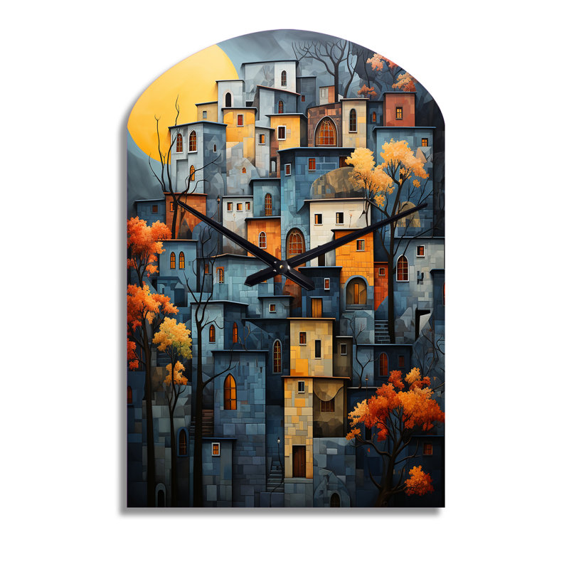 Horloge murale Cityscape Exquis Blue II - Buildings, Moyenne