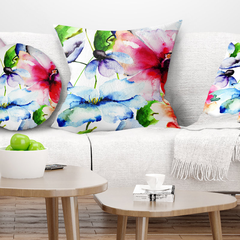 Aquarelle fleurs partout - coussin abstrait imprimé, 18 po x 18 po, Coussin décoratif