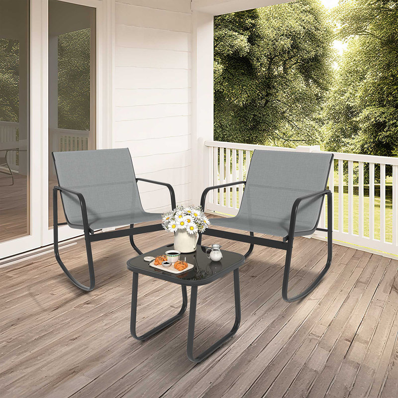 Chante 2-Person Rocking Outdoor Seating Set, Black/Gray