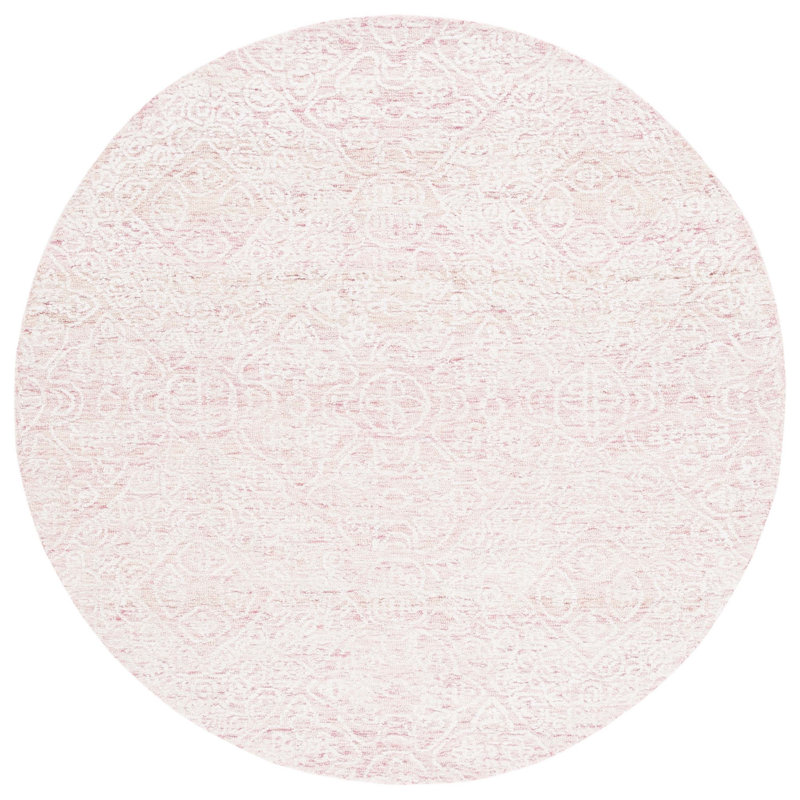 Batel Hand Tufted Wool/Bamboo Silk/Cotton Geometric Rug in White, Round 6'