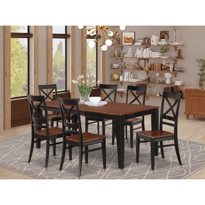 Ensemble de table et chaises de cuisine 7 pièces composé d'une table de salle à manger rectangulaire avec rallonge papillon et 6 chaises, noir et cerise