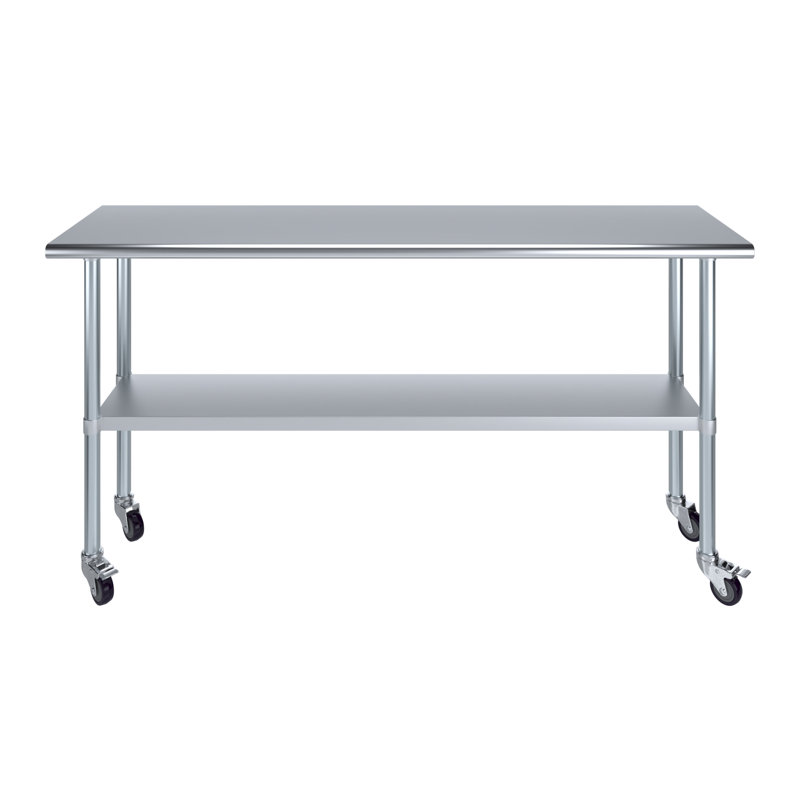 Table de préparation à roulettes express en acier inoxydable H 35 po x L 60 po x P 30 po avec tablette réglable et roulettes verrouillables Express KitchQuip