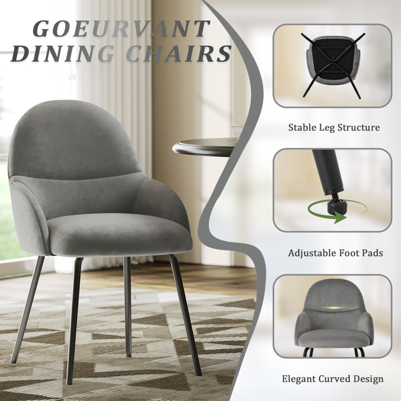 Antin Modern Upholstered Dining Chair with Armrest, Light Grey Velvet