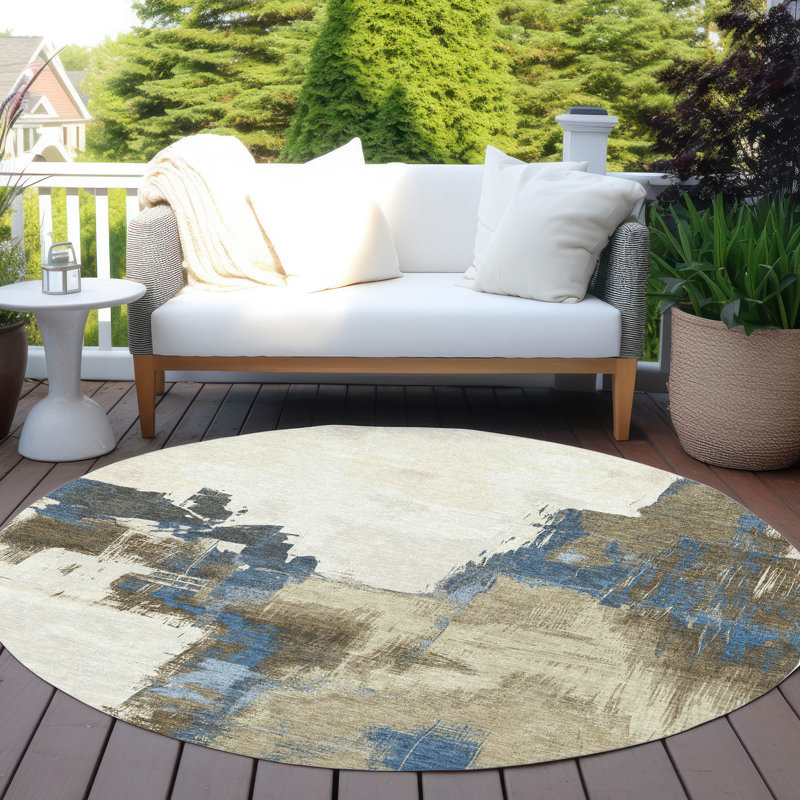 Machine Washable Indoor/Outdoor Christain ACN1332 Beige Rug, Round 8'